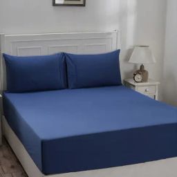 Maspar Colorart Eden Denim Blue 144 TC Cotton Double Fitted Bed Sheet With 2 Pillow Covers-image-9