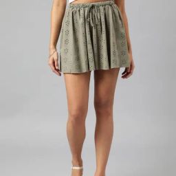 Anai Sage Green Cotton Self Design Shorts-image-79