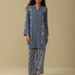 aarke Ritu Kumar Blue Floral Print Kurta Pant Set-picture-41