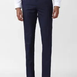 Peter England Navy Slim Fit Checks Trousers-picture-4