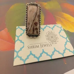 Shrim jewels German Silver Natural Jasper Gemstone Studded Rectangular Shaped Finger Ring-picture-1