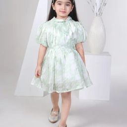 Peppermint Kids Green & White Printed Dress-picture-19