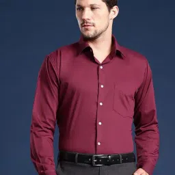 Hancock Maroon Slim Fit Solid Shirts-image-36