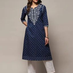 Biba Blue Printed Cotton Straight Kurta-image-38