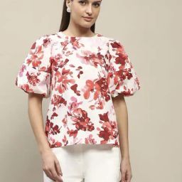 MADAME Red Cotton Printed Top-image-21