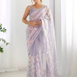 Saree Mall Lavendar Net Embellished Saree with Blouse Piece-image-22