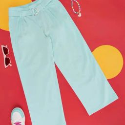 Pantaloons Junior Kids Aruba Blue Cotton Flared Fit Trousers-image-30