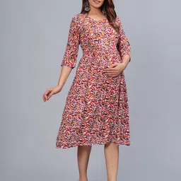 BAESD Ethnic Motifs Print Maternity Fit & Flare Dress-image-47