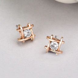 Zaveri Pearls Rose Gold Cubic Zirconia Contemporary Stud Earrings-ZPFK10691-9