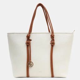 Kazo Off White & Brown Textured Large Tote-7