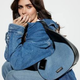 Miraggio Gaby Denim and Black Small Textured Hobo Bag-image-18
