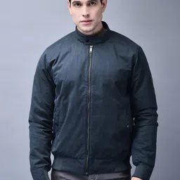 Woodland Men Mandarin Collar Solid Cotton Casual Bomber Jacket-picture-35