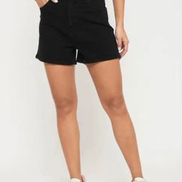 MADAME Black Solid Shorts-image-25