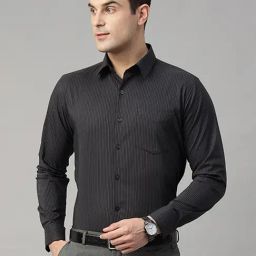 Hancock Black Cotton Slim Fit Striped Shirt-image-75