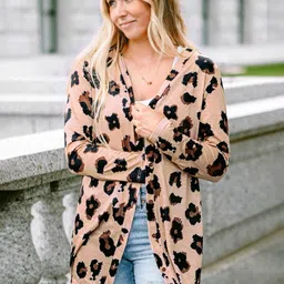 HERE&NOW Women Printed Long Sleeves Longline Cardigan-image-62