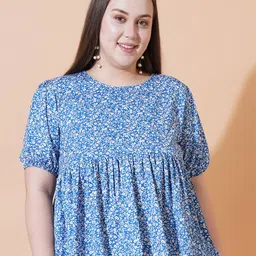 U&F Beyond Floral Printed Puff Sleeve Plus Size A-Line Top-image-101