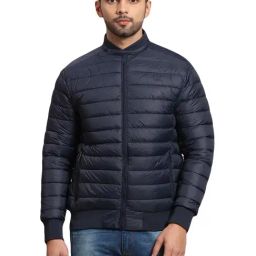 ColorPlus Navy Tailored Fit Quilted Jacket-image-0
