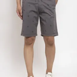 Cantabil Grey Cotton Regular Fit Printed Shorts-picture-2