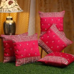 Hosta Homes Pink Silk Booti Work Cushion Cover - Set of 5-image-92