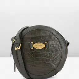Hidesign Crocodile Textured Leather Bowling Sling Bag With Brand Logo Buckle Detail-52