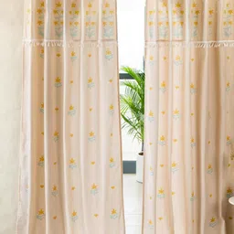 Tranquebar Home Peach & Yellow 2 Pieces Floral Printed Cotton Long Door Curtains-picture-27