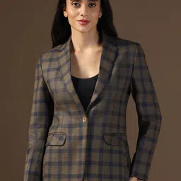 TAHVO Checked Notched Lapel Collar Single Breasted Blazer-image-35