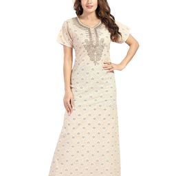 NIGHT QUEEN Women Pure Cotton Printed Maxi Nightdress-image-15
