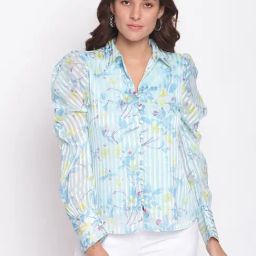 Latin Quarters Light Blue Floral Print Top-43