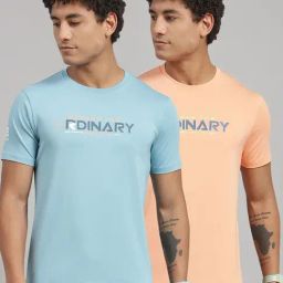 Rock.It Peach & Teal Slim Fit Printed T-Shirt - Pack of 2-image-34