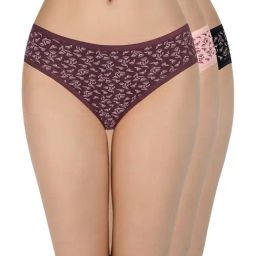 Amante Purple & Baby Pink Cotton Printed Hipster Panties - Pack Of 3-image-39