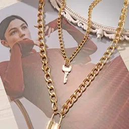 YouBella No Gemstone Jewellery Multi Layered Lock and Key Necklace-image-50