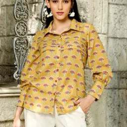 Jaipur Kurti Mustard Floral Print Shirt-image-95