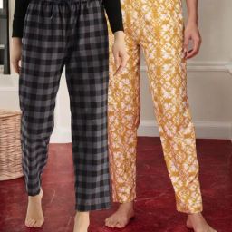Kryptic Mustard & Grey Cotton Relaxed Fit Printed Lounge Pants - Pack of 2-image-86