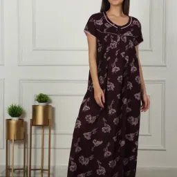 Sweet Dreams Wine Cotton Floral Night Dress-picture-34