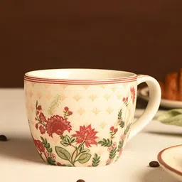 JAYPORE Cream-Coloured & Pink Printed Porcelain Matte Mugs Set of Cups and Mugs-picture-41