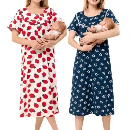 PIU Womens Knitted Cotton Maternity Nighty Multi-Color (Pack of 2)-picture-1