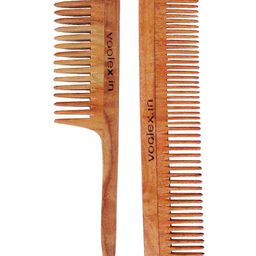 WOODYKRAFT Handmade Natural Pure Healthy Neem Wooden Combs Pack of 2 - Brown-17
