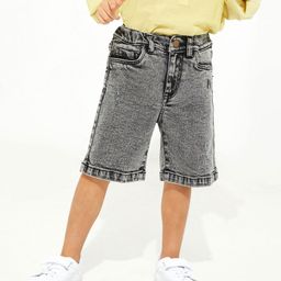 Cherry Crumble By Nitt Hyman Knee Length Denim Washed Fadeout Detail Shorts- Black-image-93