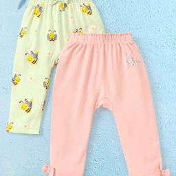 Babyoye Full Length 100% Cotton with Eco Jiva Finish Diaper Leggings with Bee Print Pack of 2 - Yellow Peach-image-87