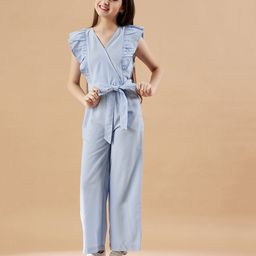 Cherry & Jerry Short Flutter Sleeves Tie Up Detail  Jumpsuit  - Sky Blue-image-81