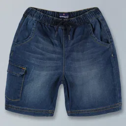 Kiddopanti Solid Denim Cargo Style Shorts - Navy Blue-picture-7