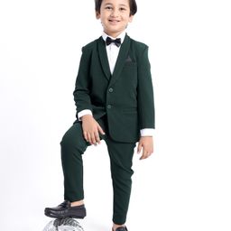 Babyhug Woven Full Sleeves Three Pieces Solid Colour Party Suit With Bow - Green & White-image-57
