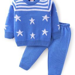 Babyhug Knitted Full Sleeves Sweater Set With Star Design - Navy Blue-image-34