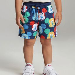 Babyhug Disney Cotton Terry Knit Knee Length Shorts With Mickey Mouse Print - Navy Blue-image-99