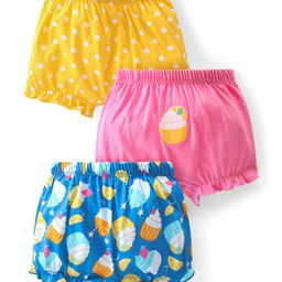 Babyhug 100% Cotton Knit Polka Dots & Ice Cream Printed Bloomer Pack of 3 - Yellow Blue & Pink-image-64