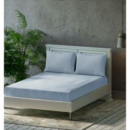 Trance Home Linen Premium Soft Pure Cotton Double Queen Fitted Bedsheet with 2 Pillow Cover 78 x 60 Inch- Slate Blue-picture-9