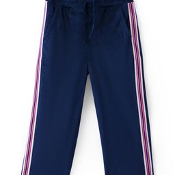 UCB Full Length Solid Velvet Trackpant with Elasticated Waist and Tape Detailing - Blue-picture-4