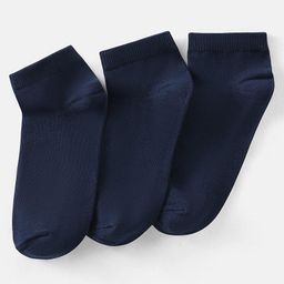 Pine Kids Knit Antimicrobial Ankle Length Solid Colour Socks Pack of 3 - Navy-image-11
