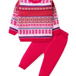 Babyhug Knitted Full Sleeves Pullover Sweater Set with Intarsia Design - Multicolour-image-78