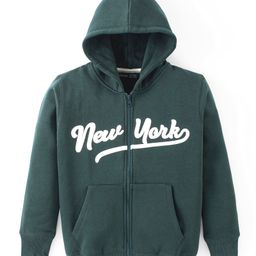 Doreme Fleece Full Sleeves Hooded Sweat Jacket Text Print - Dark Green-picture-22